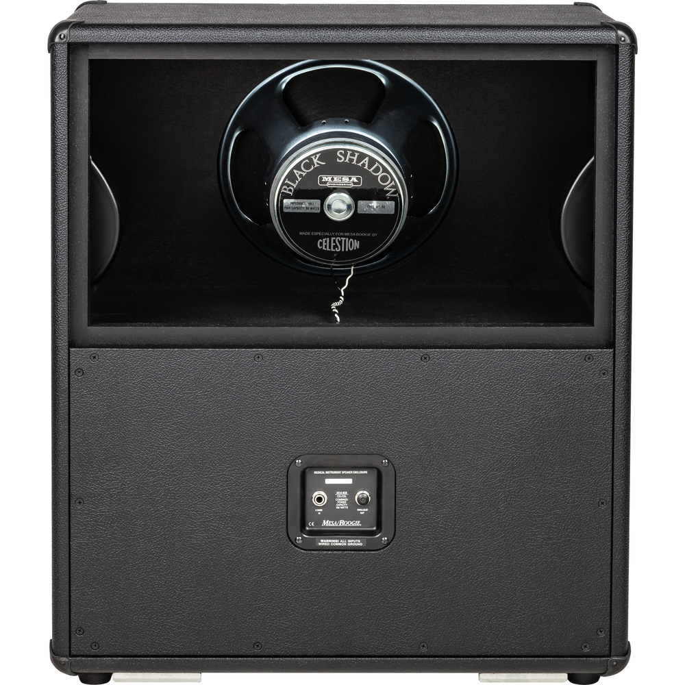 Mesa Boogie VTG Split Back 2x12 vertical guitar speaker cabinet in black with open back design and dual speakers.