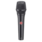 Neumann KMS 105 BK wired handheld condenser vocal microphone in black, shown with a microphone grille and body.