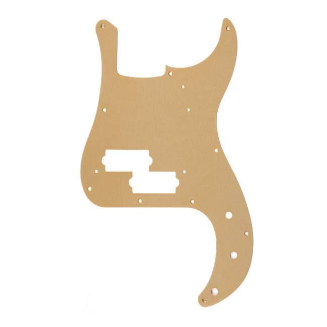 Fender Pure Vintage 58 Precision Bass gold anodized 10-hole 1-ply pickguard for guitar parts, detailed close-up of the vintage-style pickguard