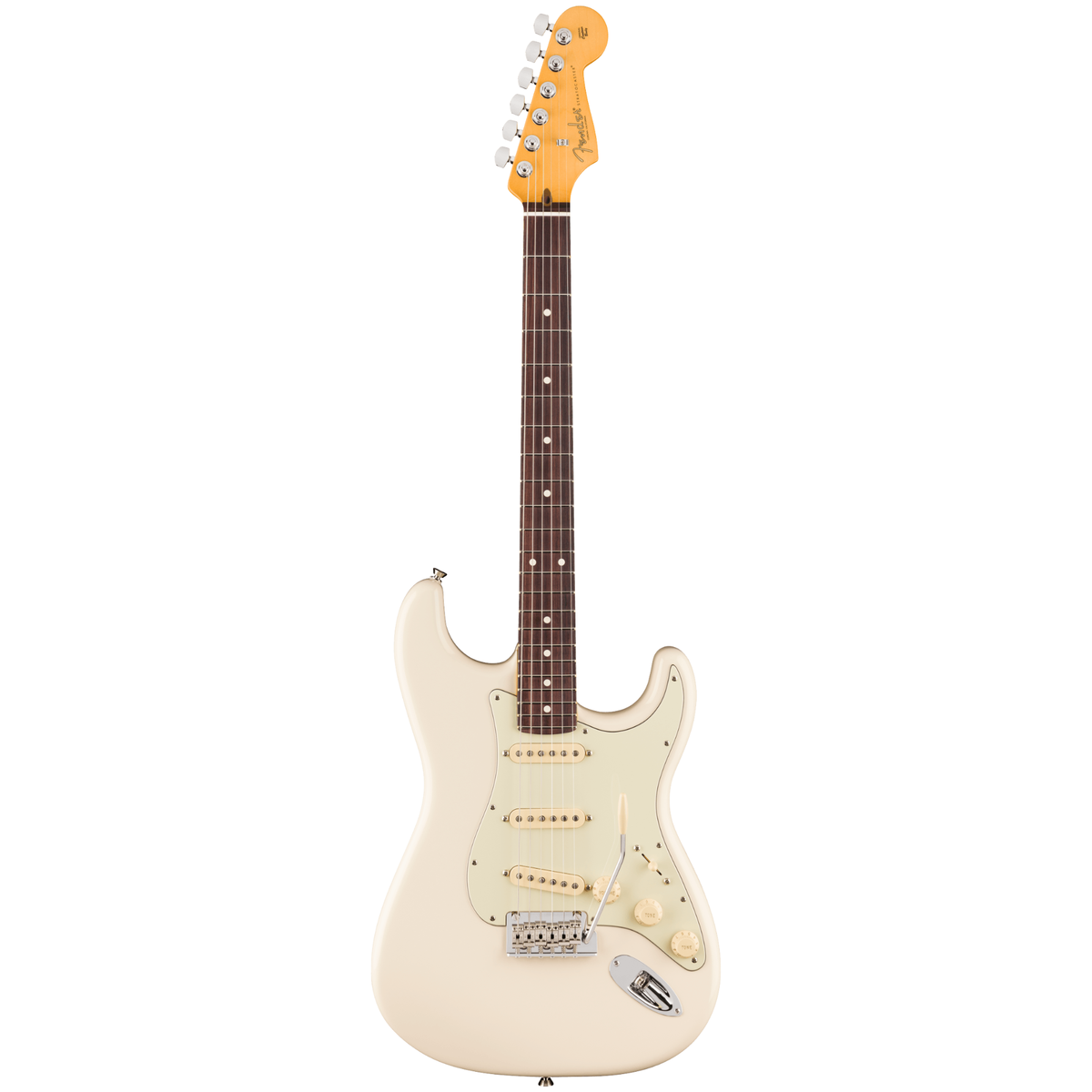 Fender American Pro Stratocaster RW FB Olympic White electric guitar with maple fretboard and three single-coil pickups.