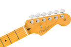 Fender American Pro Stratocaster HSS electric guitar with maple fretboard in black, featuring a sleek body and three pickups.