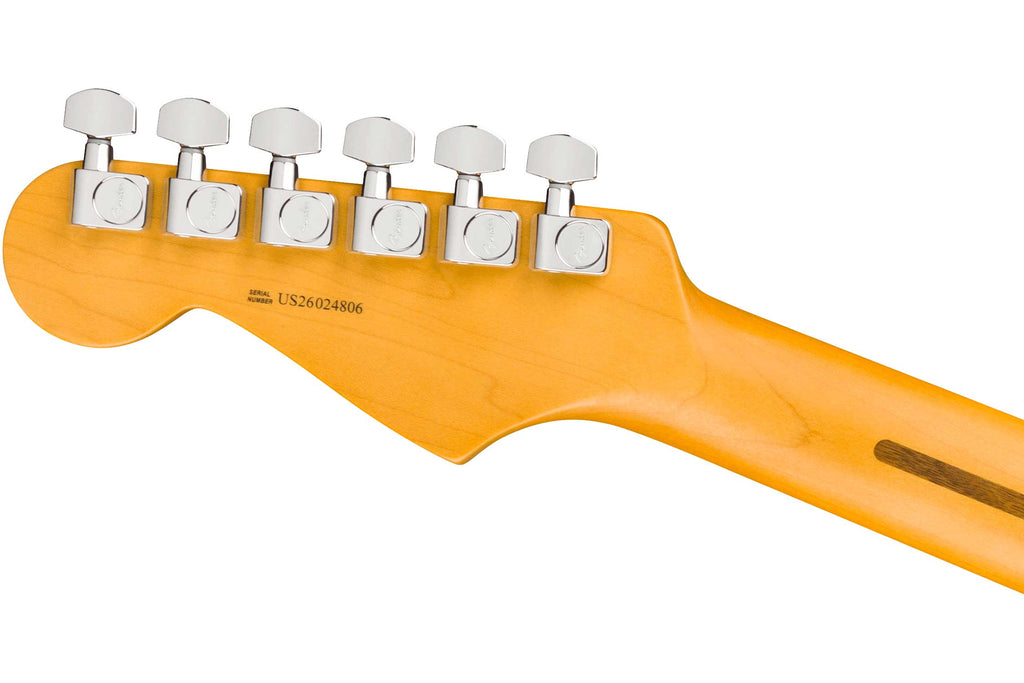 Fender American Pro Stratocaster HSS electric guitar with black finish, maple fingerboard, and HSS pickup configuration.