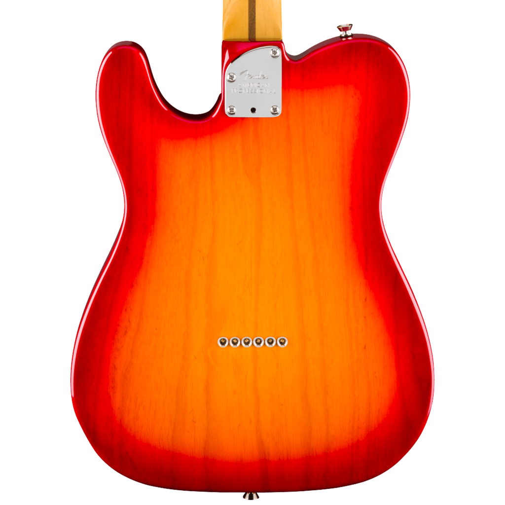 Fender American Pro Hot Shot Telecaster electric guitar with maple fingerboard and aged cherry burst finish.