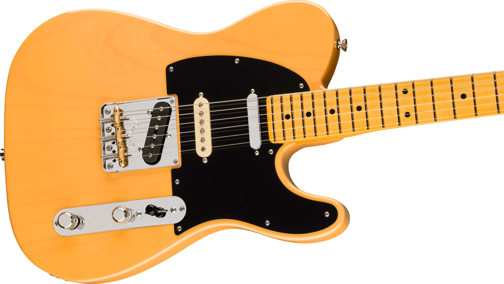 Fender American Pro Hot Shot Telecaster electric guitar with maple fretboard in butterscotch blonde finish, showcasing its classic design.