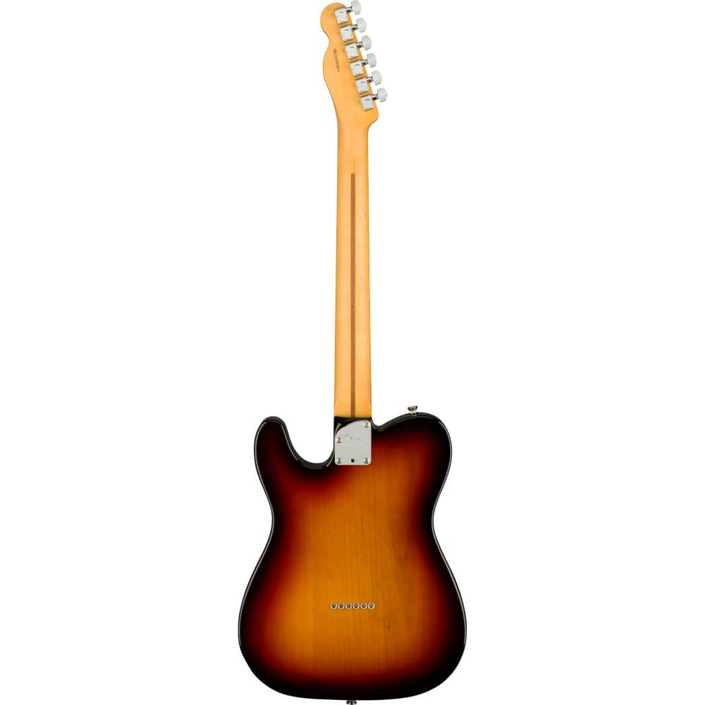 Fender American Professional II Telecaster electric guitar with 3-color sunburst finish and rosewood fretboard, close-up view of body and neck