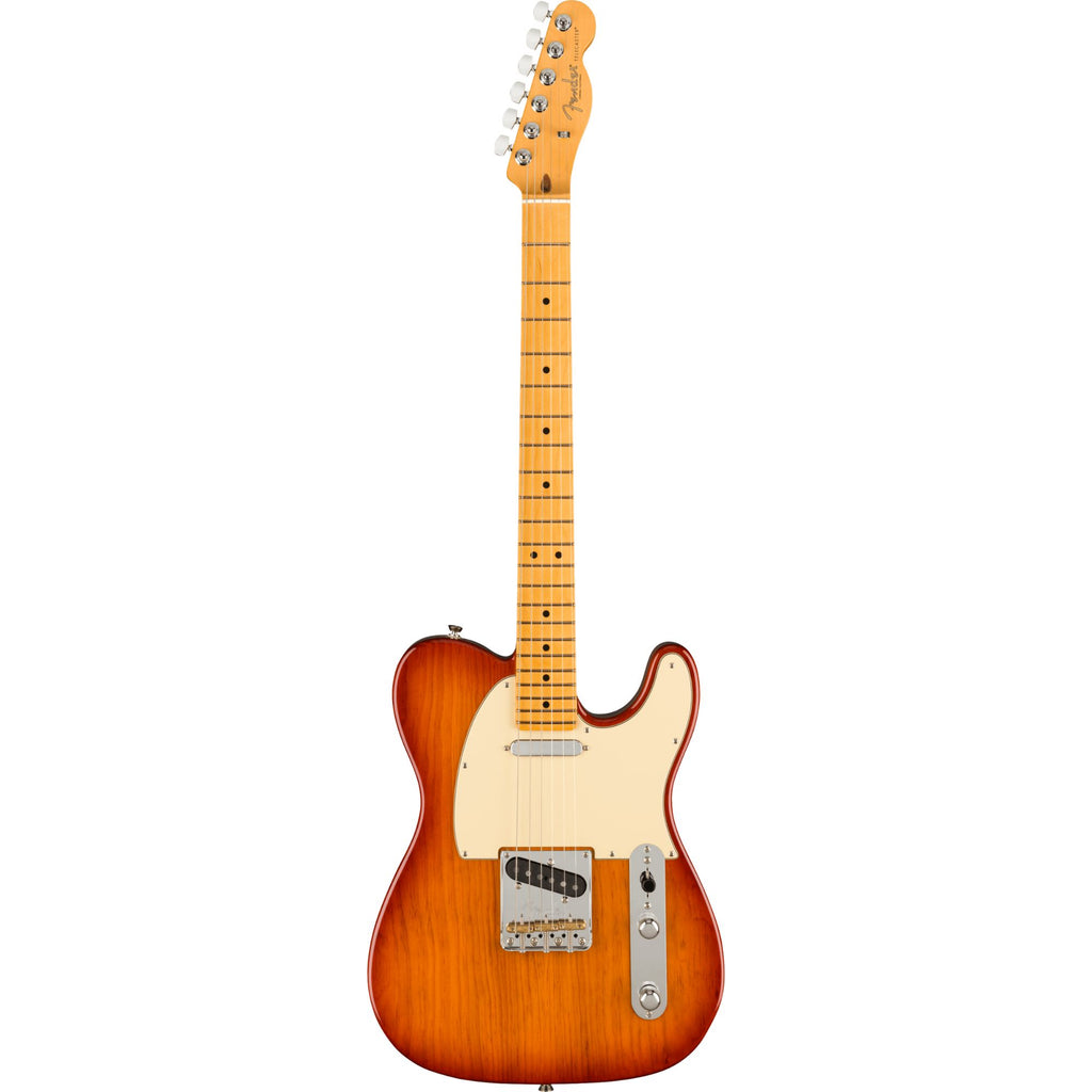 Fender American Professional II Telecaster electric guitar with maple fingerboard in Sienna Sunburst finish, showcasing its body and hardware.