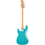 Fender Player II Precision Bass with maple fingerboard in Aquatone Blue, showing the electric bass guitar's body and neck.