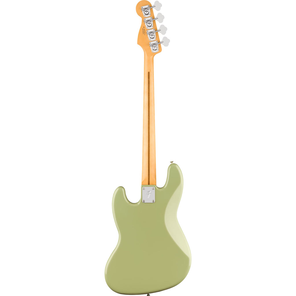 Fender Player II Jazz Bass guitar with rosewood fingerboard in Birch Green finish, showing the body and neck details.
