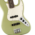 Fender Player II Jazz Bass guitar with rosewood fingerboard in Birch Green finish, showing the body and neck details.