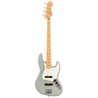 Fender Player II Jazz Bass guitar with maple fingerboard in Cactus Gray color, showcasing its sleek body and four-string design.