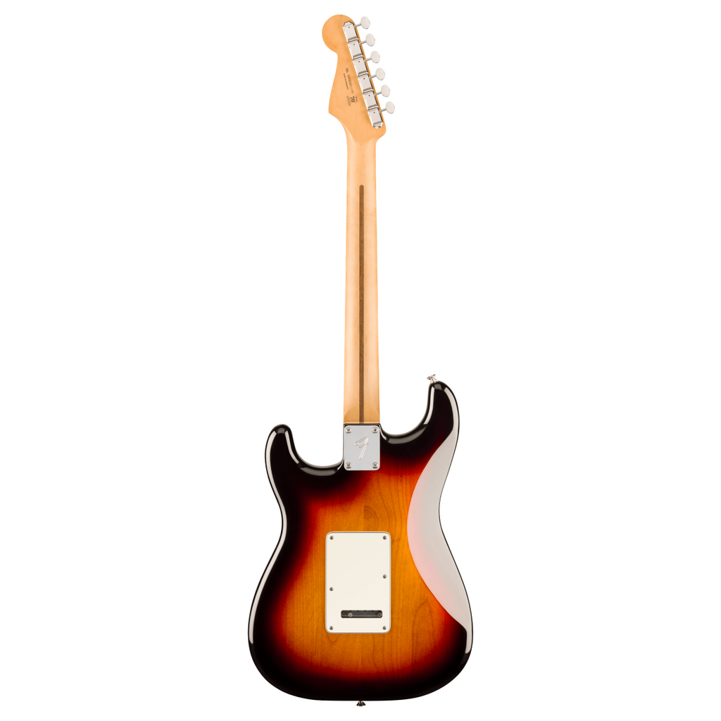 Fender Player II Stratocaster electric guitar with rosewood fingerboard in 3-color sunburst finish, showcasing the body and neck details.