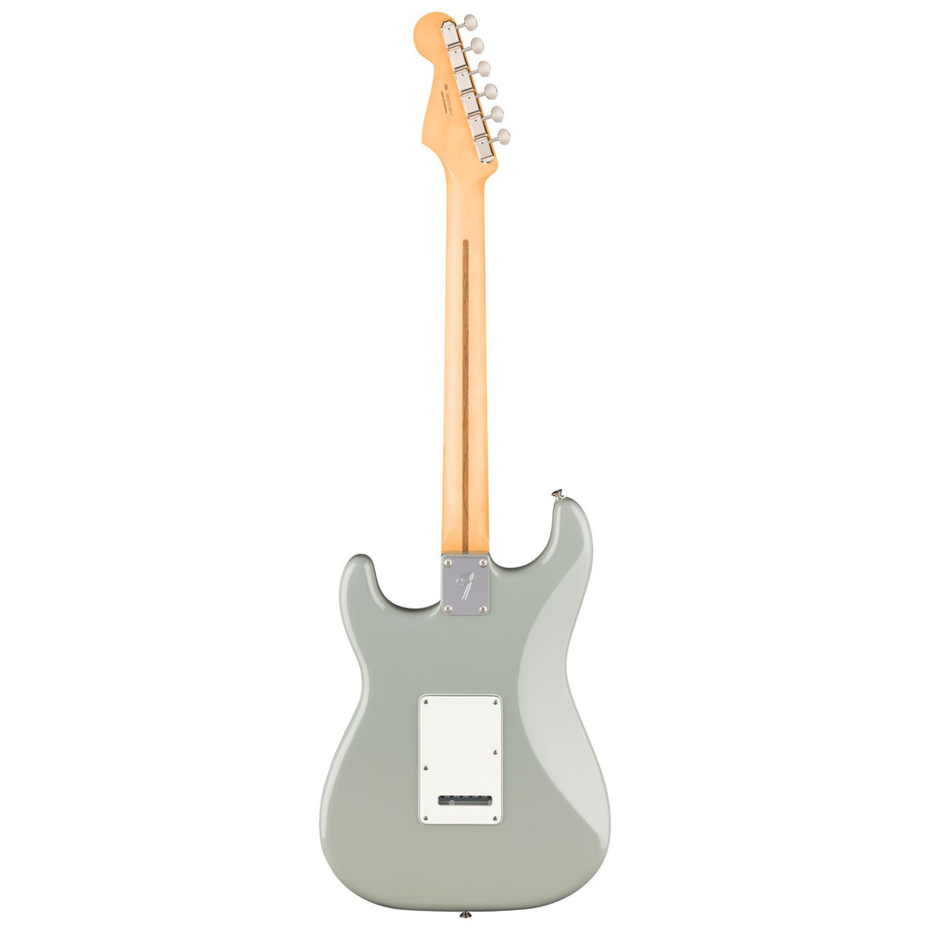 Fender Player II Stratocaster electric guitar with rosewood fingerboard in Cactus Gray color, showcasing the body and hardware details.