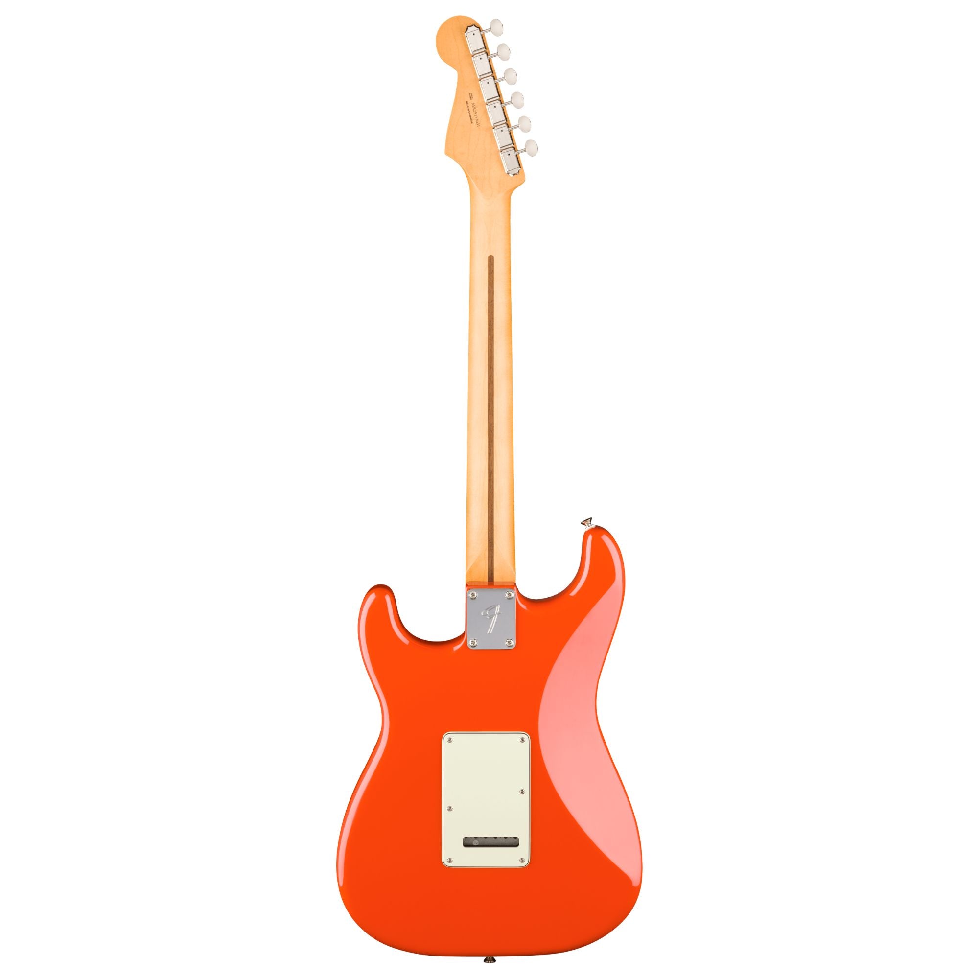 Fender Player II Stratocaster electric guitar with maple fingerboard in Rallye Orange finish, showcasing a sleek design and three pickups.