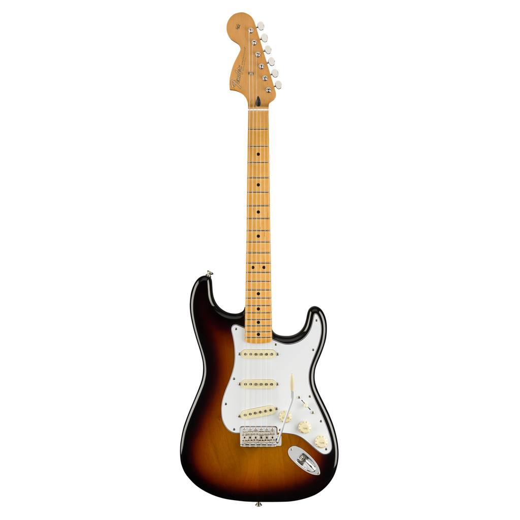 Fender Jimi Hendrix Stratocaster electric guitar with maple fretboard in a 3-color burst finish, showcasing its iconic design.