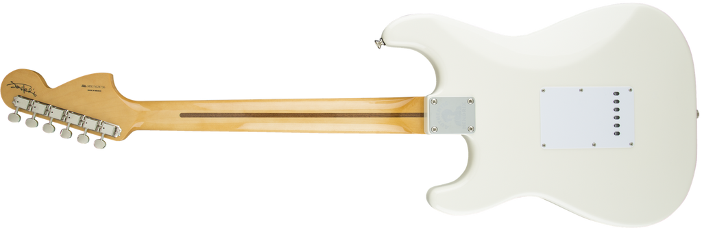 Fender Jimi Hendrix Stratocaster electric guitar with maple fretboard in Olympic White, stylish and iconic musical instrument.
