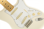 Fender Jimi Hendrix Stratocaster electric guitar with maple fretboard in Olympic White, featuring vintage-style pickups and control knobs.