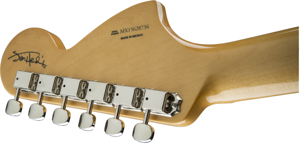 Fender Jimi Hendrix Stratocaster electric guitar with maple fretboard in Olympic White, featuring classic Stratocaster body and pickups.