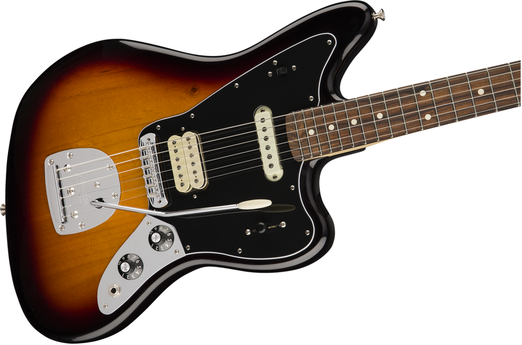 Fender Player Jag electric guitar with Pau Ferro fretboard in a vibrant 3-color burst finish.