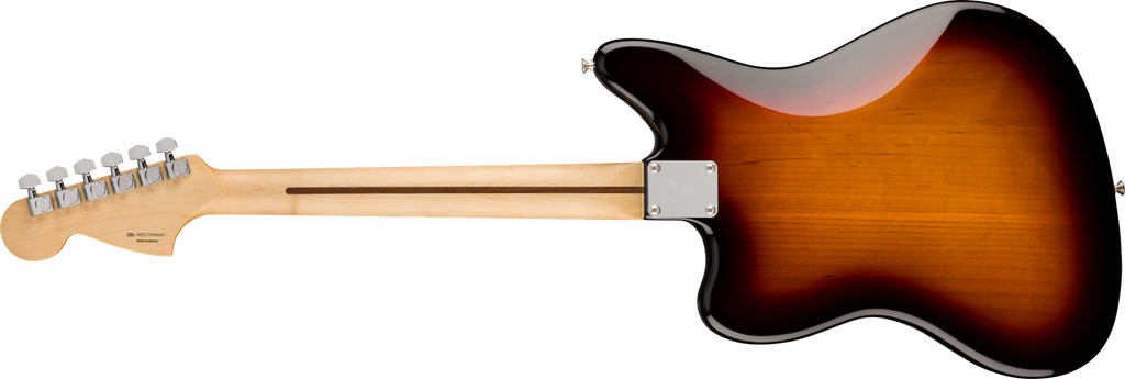 Fender Player Jag electric guitar with 3-color burst finish and Pau Ferro fretboard, showcasing its body and hardware details.