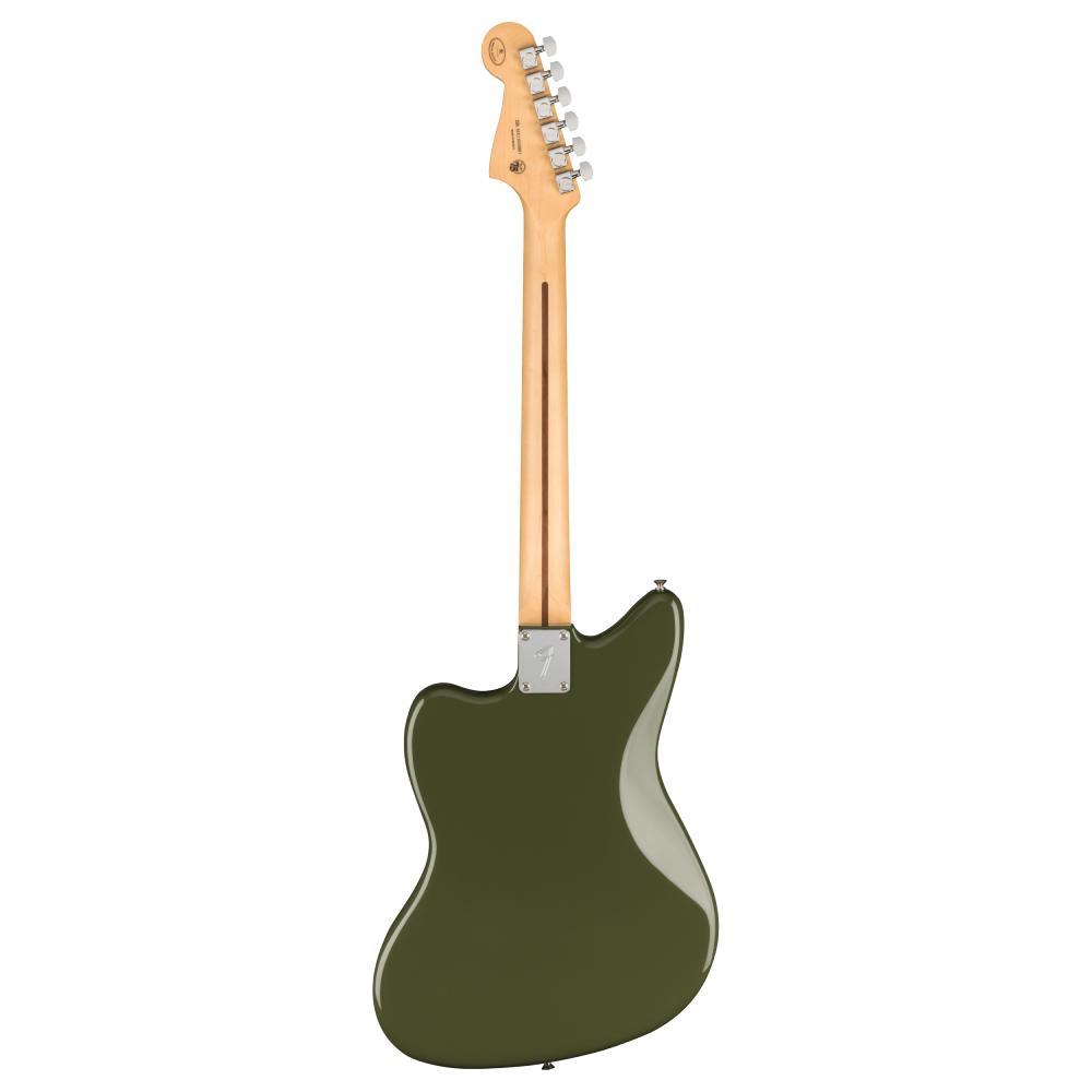 Fender LTD Player Jazzmaster electric guitar in olive green with Pau Ferro fretboard, showcasing its sleek body and distinctive design.