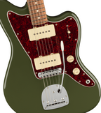 Fender LTD Player Jazzmaster electric guitar in olive green with Pau Ferro fretboard and chrome hardware.