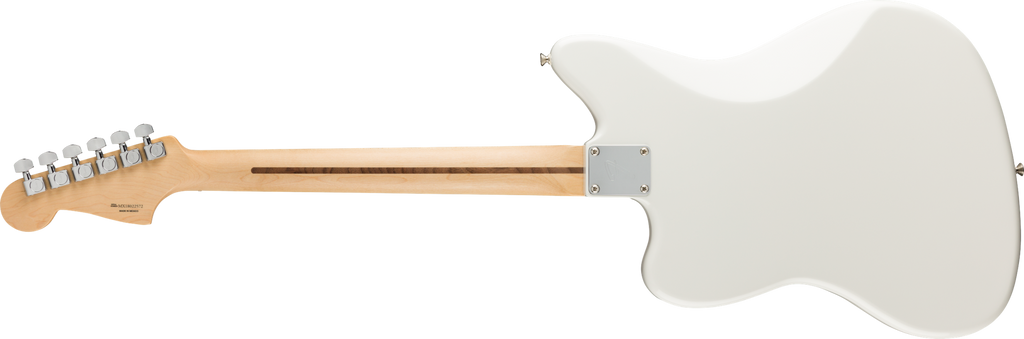 Fender Player Jazz electric guitar in polar white with Pau Ferro fretboard, showcasing the sleek body and modern hardware.