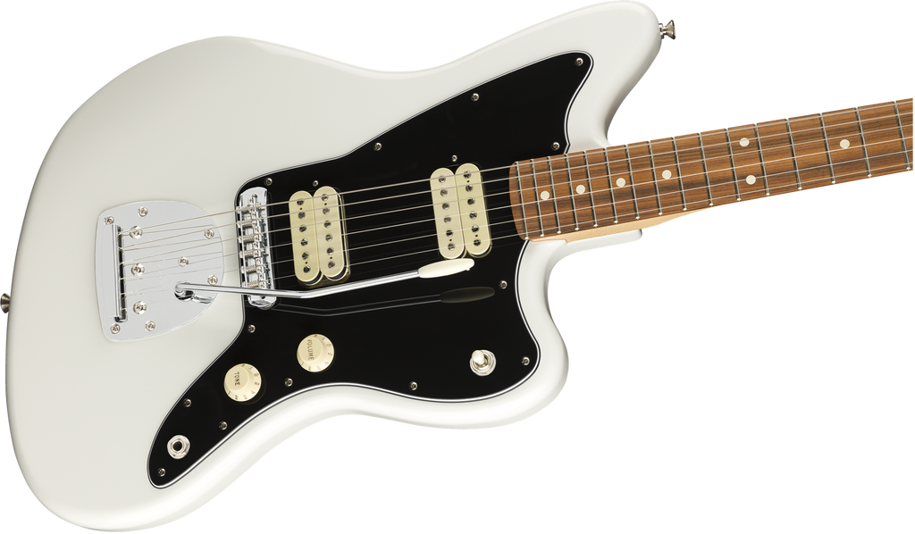 Fender Player Jazz Electric Guitar in Polar White with Pau Ferro fretboard, showing the body and neck details.
