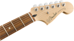 Fender Player Jazz electric guitar in polar white with pau ferro fretboard, showing the body and neck details.