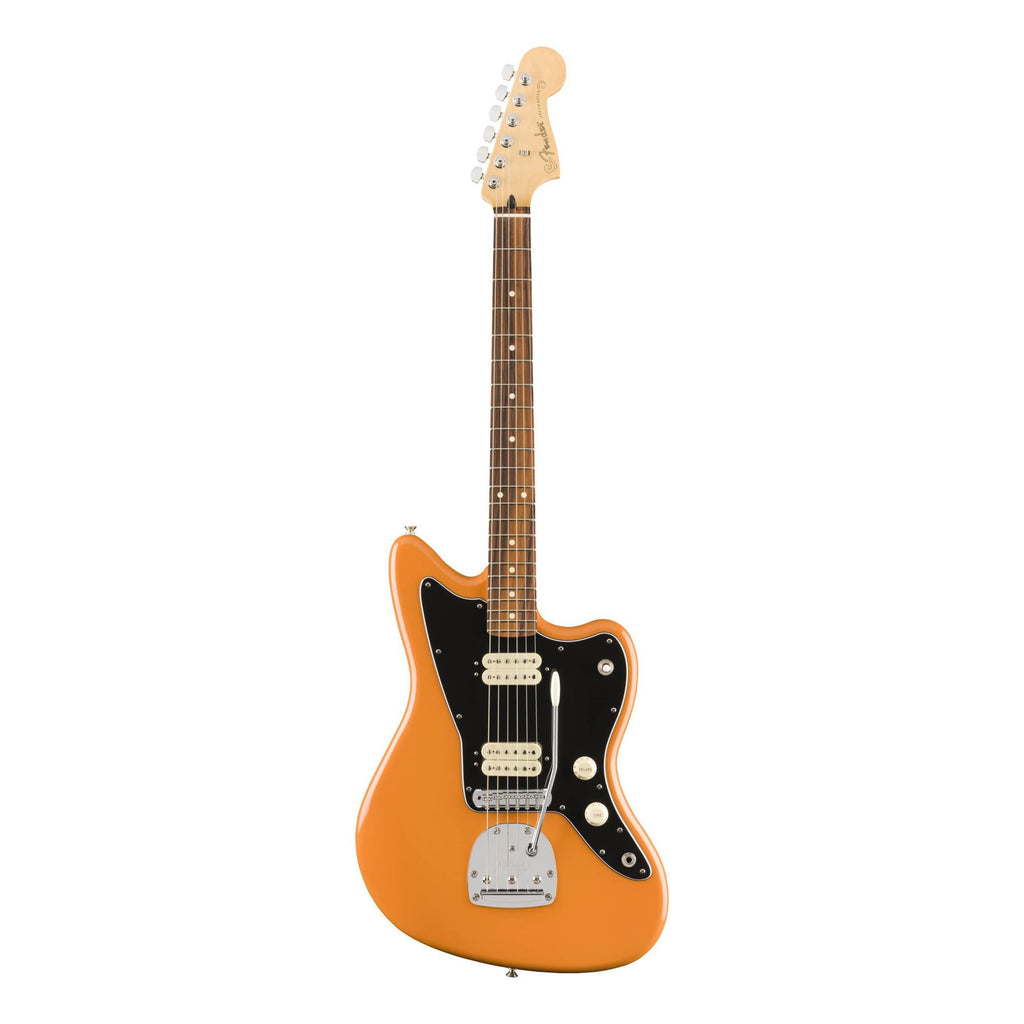 Fender Player Jazz electric guitar in Capri Orange with pau ferro fretboard, featuring a sleek body and chrome hardware.