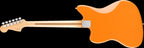 Fender Player Jazz Electric Guitar in Capri Orange with Pau Ferro fretboard, showcasing its sleek body and modern hardware.