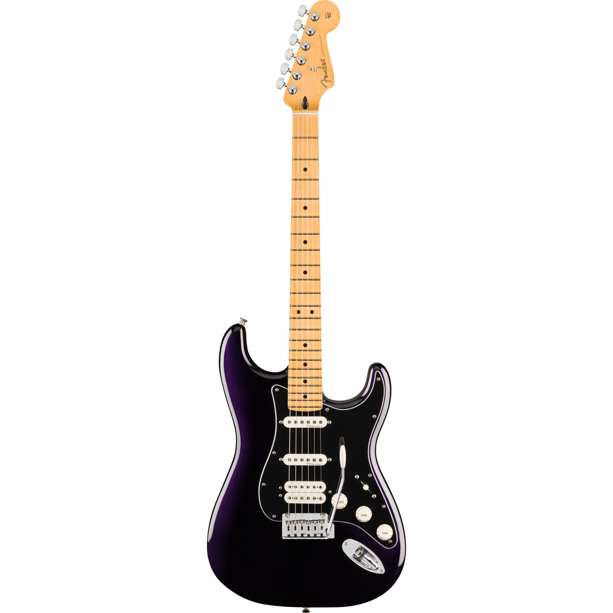 Fender Player II Modified Stratocaster HSS electric guitar with maple fretboard in Dusk finish, featuring a sleek body and pickup configuration.