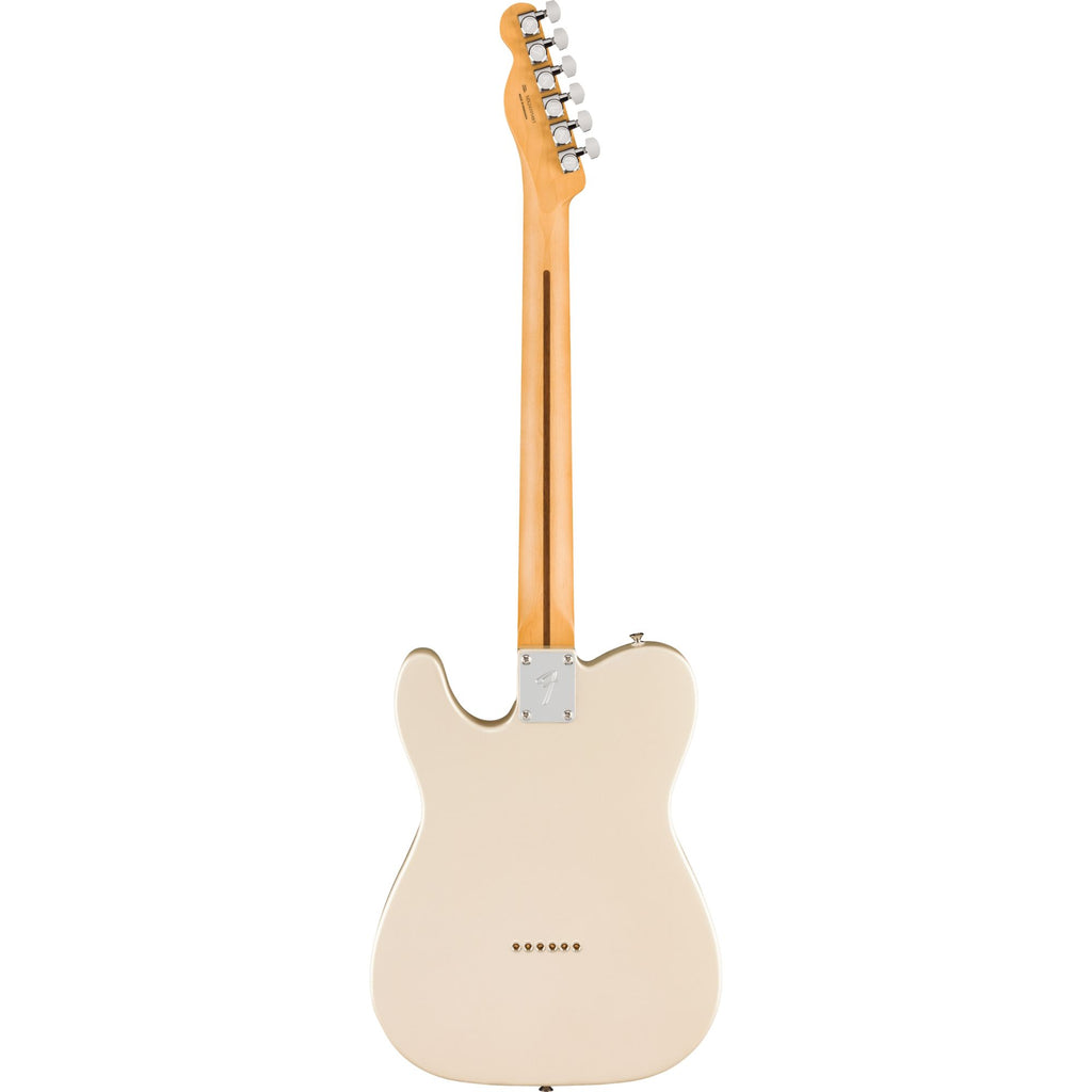 Fender Player II Modified Telecaster electric guitar with maple fretboard in Olympic Pearl finish, showcasing its sleek body and hardware.