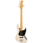 Fender Player II Modified Active Jazz Bass V in Olympic Pearl with maple fingerboard, showcasing its sleek body and control pickups.