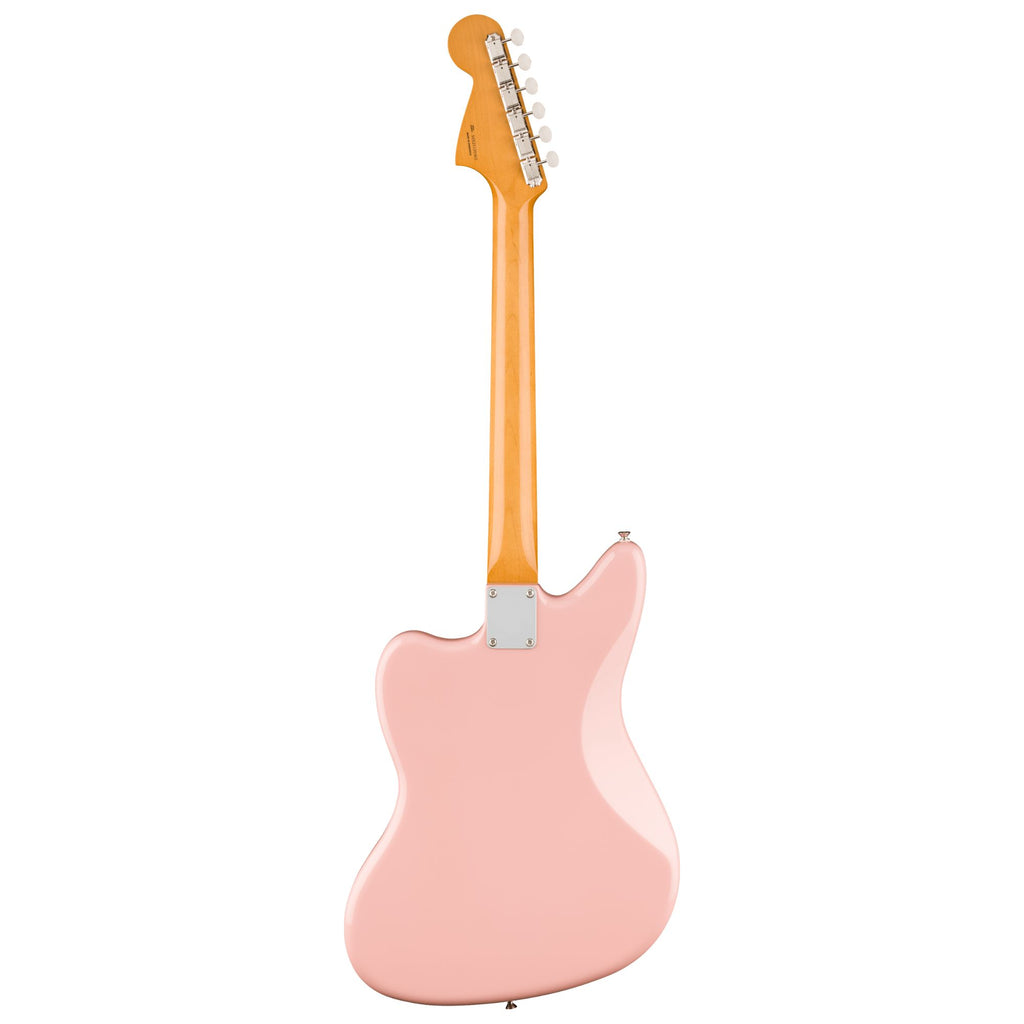 Fender Vintera III Mid '60s Jaguar electric guitar with rosewood fingerboard in Shell Pink finish, vintage-style design.