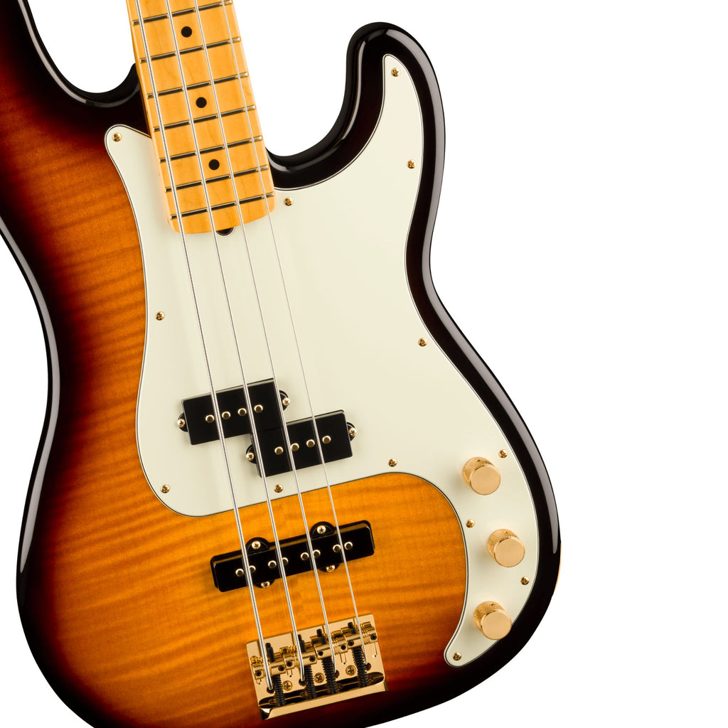 Fender 75th Anniversary American Professional II PJ Bass guitar with rosewood fingerboard in 2-color sunburst finish.
