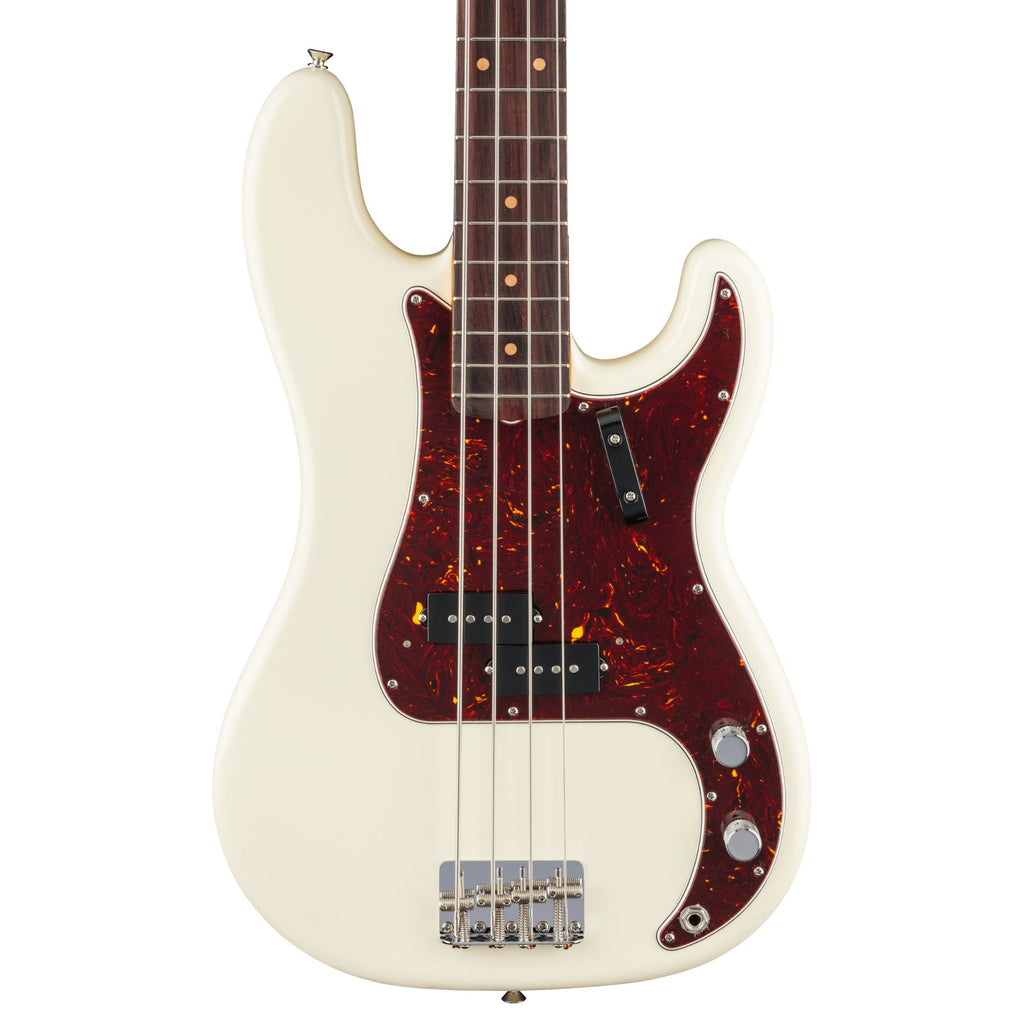 Fender American Vintage II 1960 Precision Bass RW FB in Olympic White, electric bass guitar with vintage-style body and rosewood fingerboard.