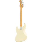 Fender American Professional II Jazz Bass guitar with rosewood fretboard in Olympic White, showcasing its sleek body and hardware.