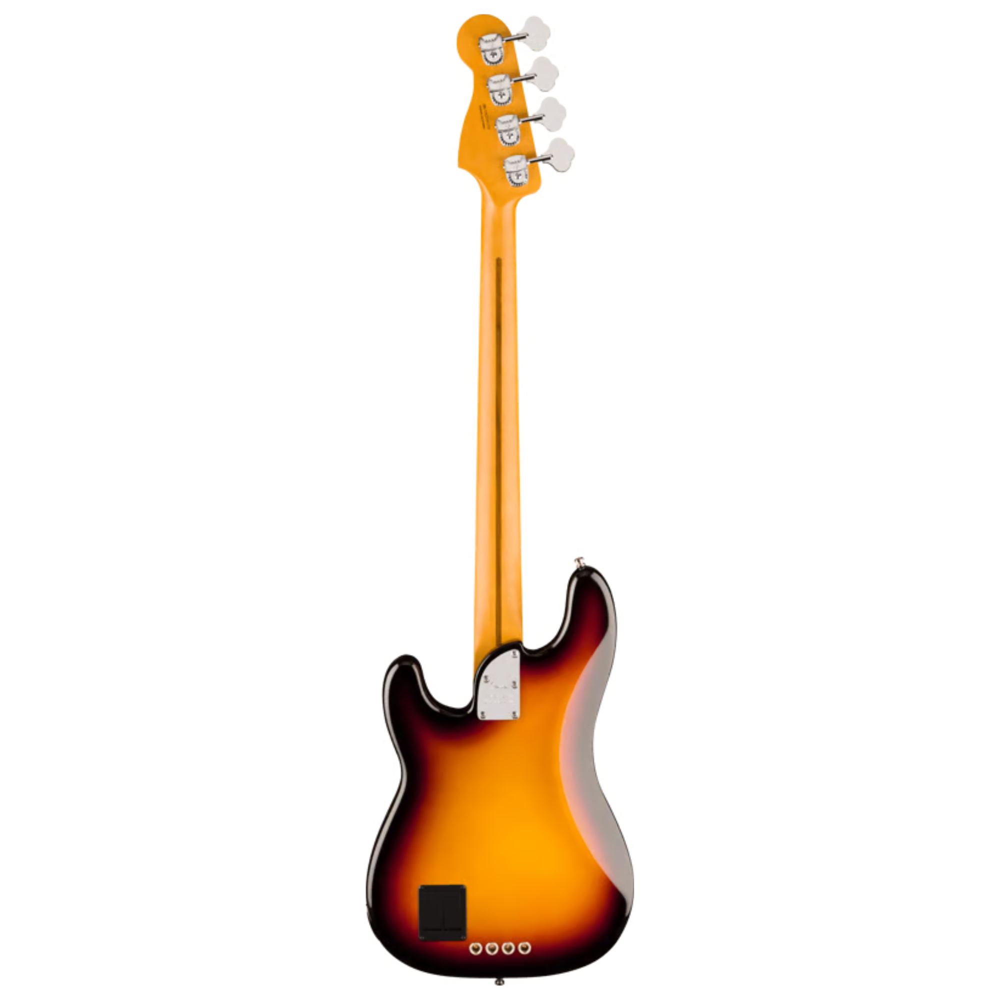 Fender American Ultra II Precision Bass with maple fretboard in Ultraburst finish, showcasing its sleek body and modern design.