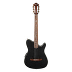Ibanez Tim Henson TOD10N signature classical electric guitar with a sleek black finish and nylon strings, showcasing its modern design.
