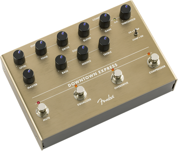 Fender Downtown Express Bass Multi Effect Pedal with various controls and input/output jacks for electric bass guitar effects.