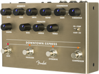 Fender Downtown Express Bass Multi Effect Pedal showing controls and input/output jacks on a black pedal with white lettering.