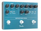 Fender Reflecting Pool Delay and Reverb guitar effects pedal with control knobs and input/output jacks, in black metal casing.