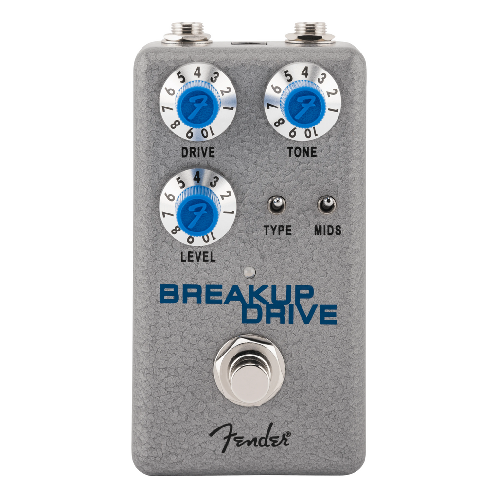 Fender Hammertone Breakup Drive effects pedal with metal enclosure, knobs for tone and gain, and input/output jacks.