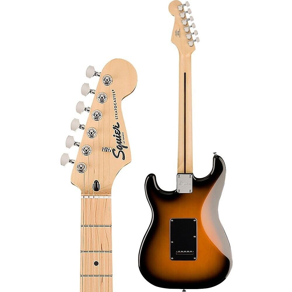 Squier Sonic Stratocaster HSS 2-Color Sunburst, black pickguard — headstock and rear views