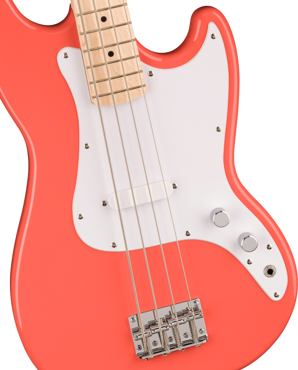 Squier Sonic Bronco Bass Map FB White Pickguard Tahitian Coral