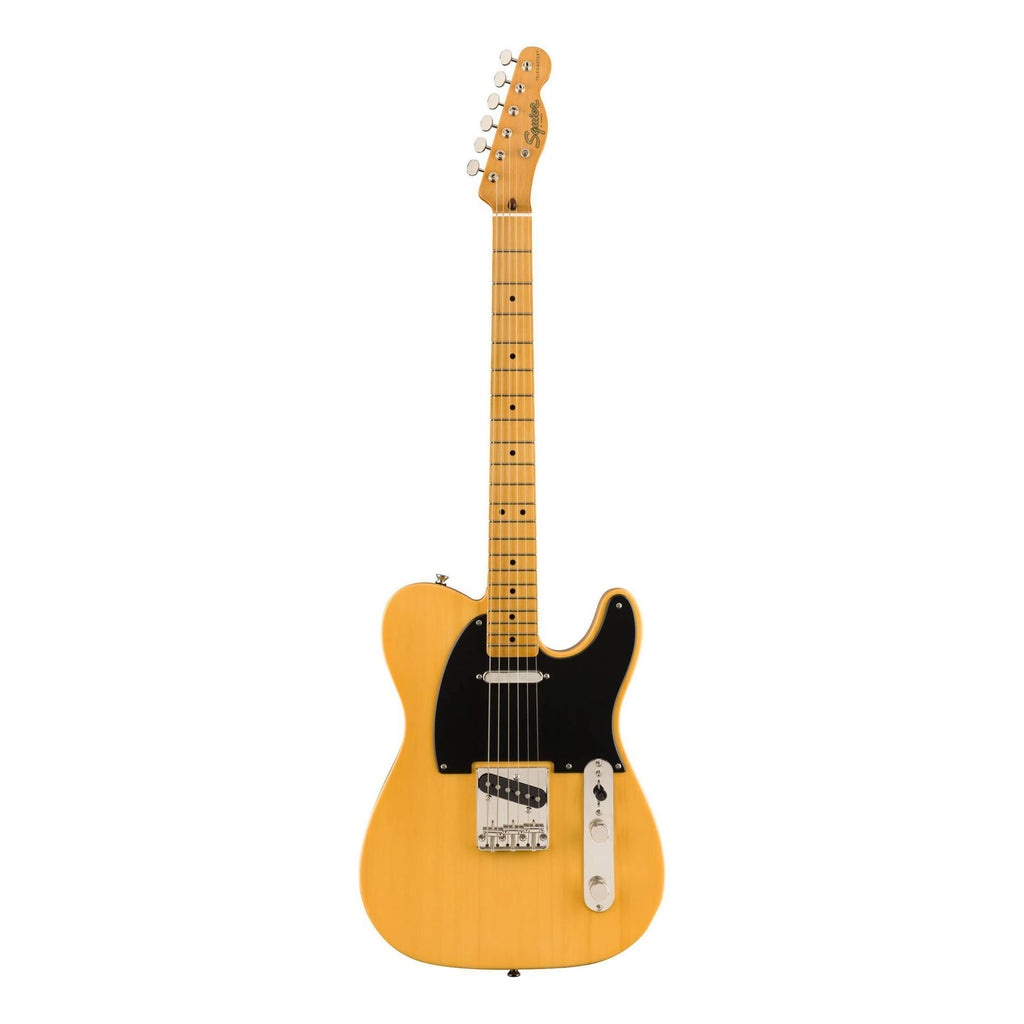 Squier Classic Vibe '50s Telecaster electric guitar with maple fretboard in butterscotch blonde finish, showing the body and neck.