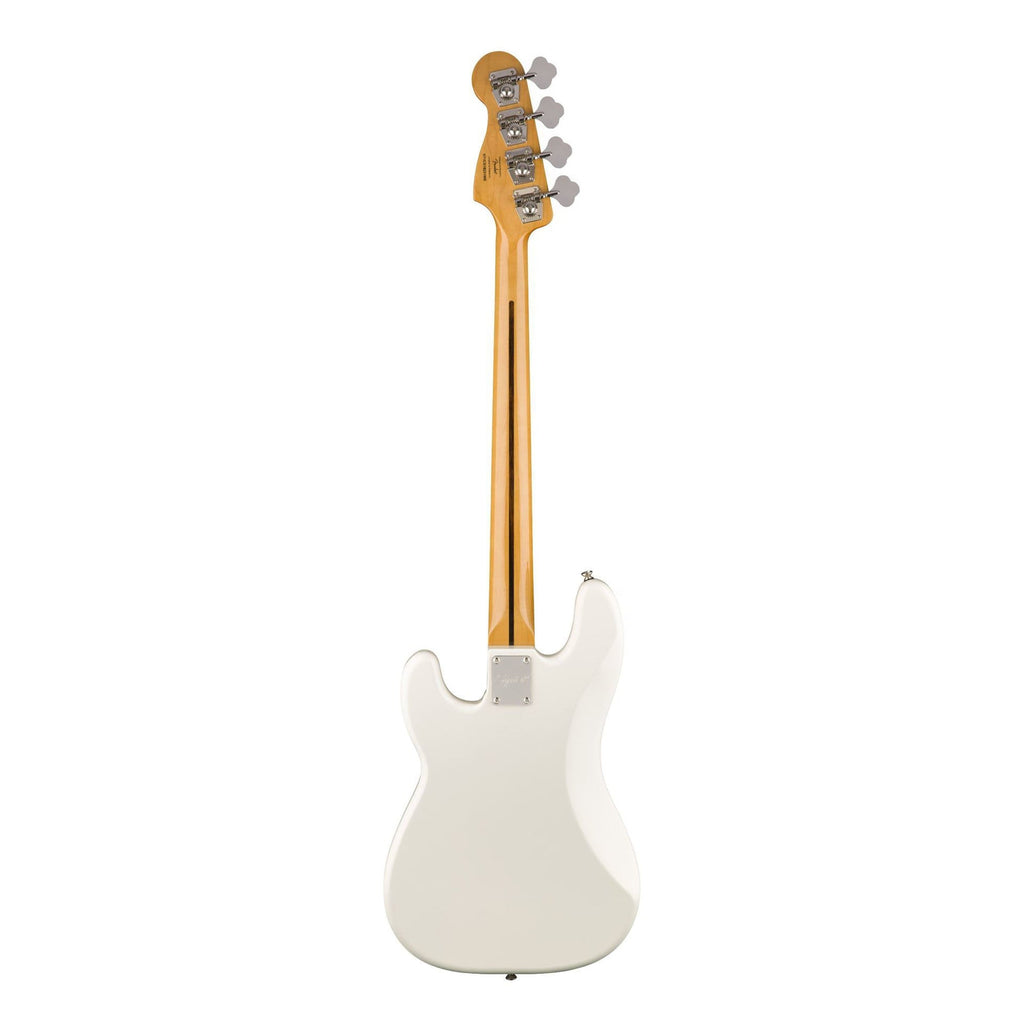 Squier Classic Vibe 60s Precision Bass guitar with Olympic White finish and laurel fretboard, shown from the front.
