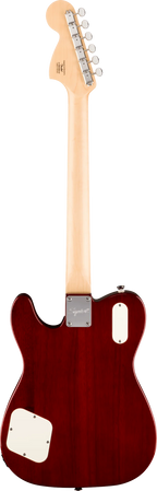 Squier Paranormal Troublemaker Tele Deluxe electric guitar with Bigsby vibrato, honey sunburst finish, and chrome hardware.