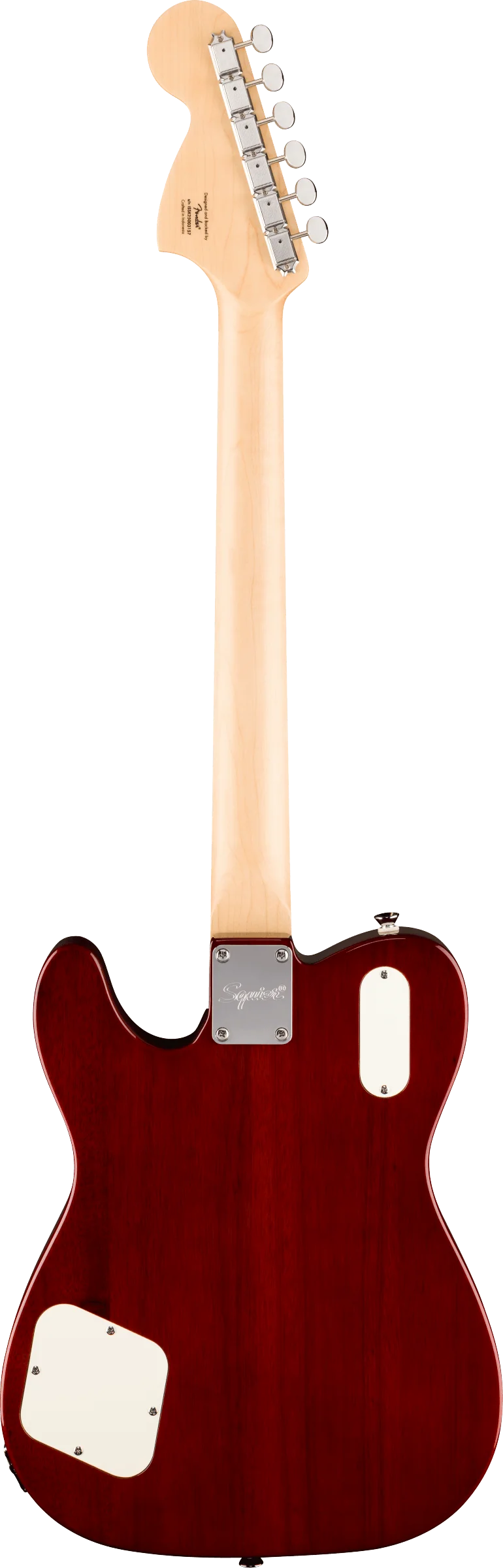 Squier Paranormal Troublemaker Tele Deluxe electric guitar with Bigsby vibrato, honey sunburst finish, and chrome hardware.
