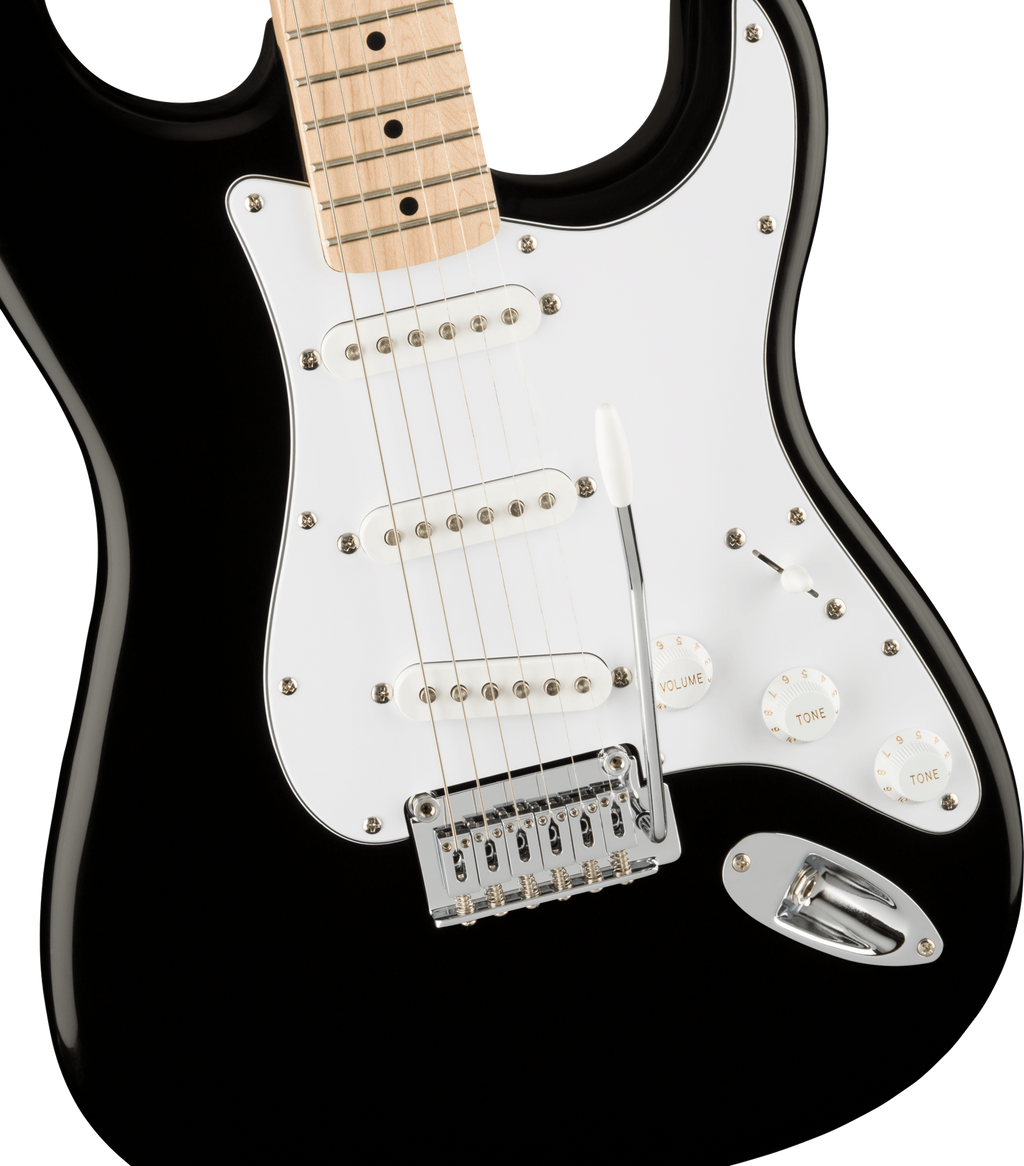 Squier Affinity Series Stratocaster, Maple Fingerboard, White Pickguard, Black